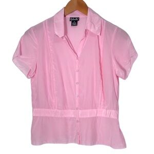 Rafaella Sheer Vintage Silk Blouse Button Front Short Sleeve Womens Size 10 Pink